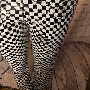 Nasty Gal Black/White Checkered Sequin Flair Pants, Size 6